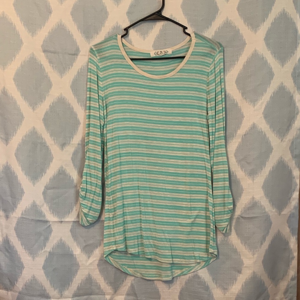Pink Rose - Ladies Large Aqua/Cream Striped Shirt